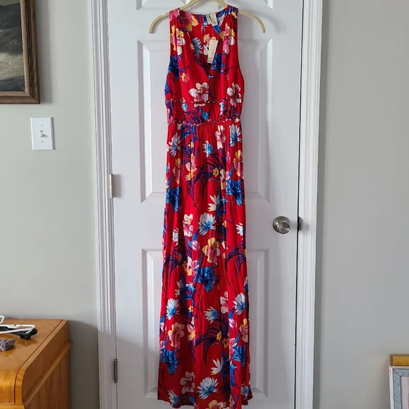 Maternity Maxi Nine Britton Willow Brushed Knit Maxi Dress $63 Velvet Torch  Women's Red Floral Print